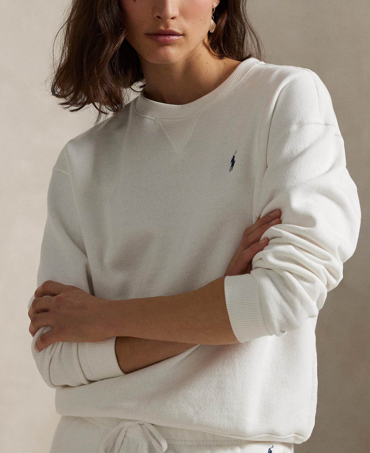 Shop Polo Ralph Lauren Women's Fleece Crewneck Sweatshirt In White