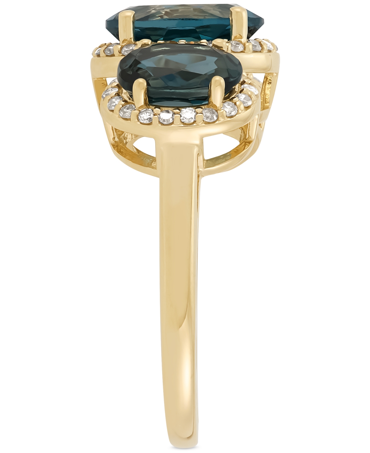 Macy's London Blue Topaz (4 Ct. T.w.) & Diamond (1/4 Ct. T.w.) Oval Trio Halo Ring In 10k Gold In London Blue Topaz