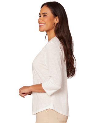 Petite 3/4-Sleeve Split Neckline Knit Top