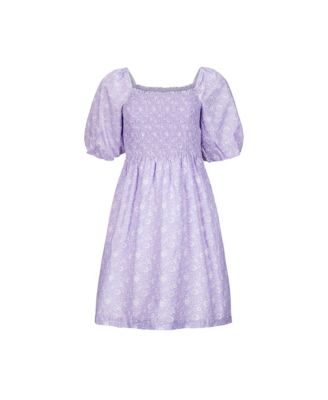 Womens' Bubble Sleeve Smocked Bodice Dress