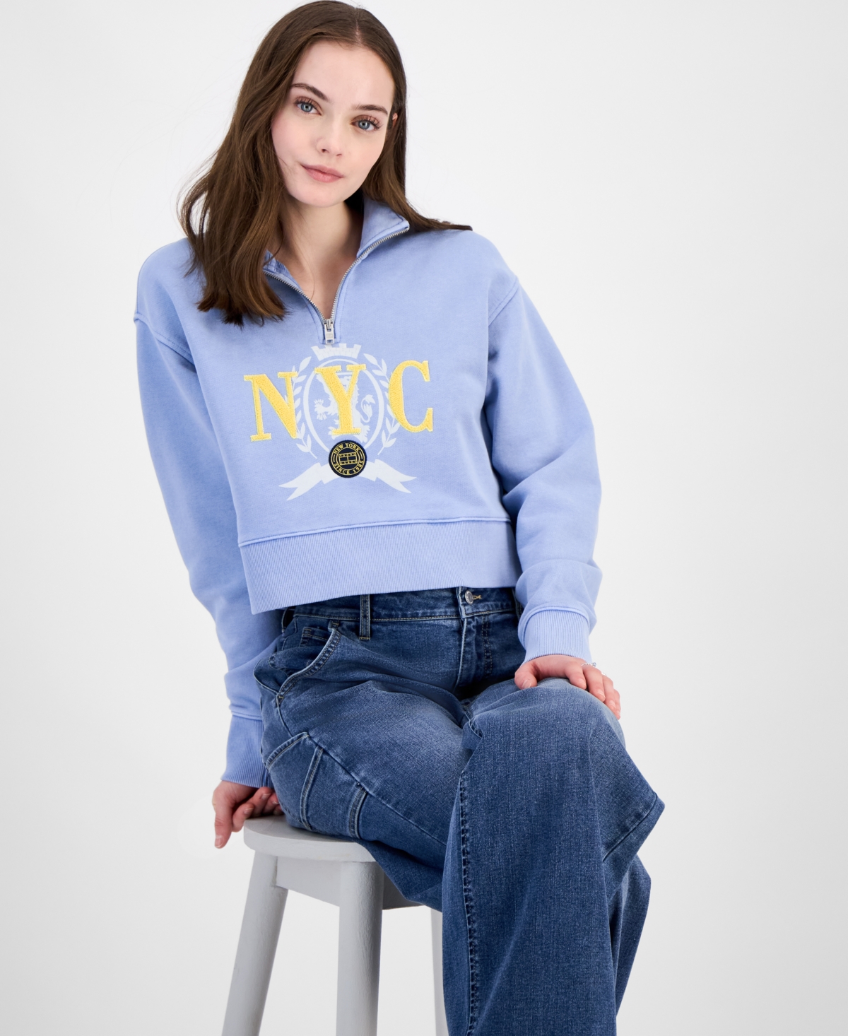 Tommy Jeans Women's Half-zip Varsity Sweatshirt In Sweet Blue
