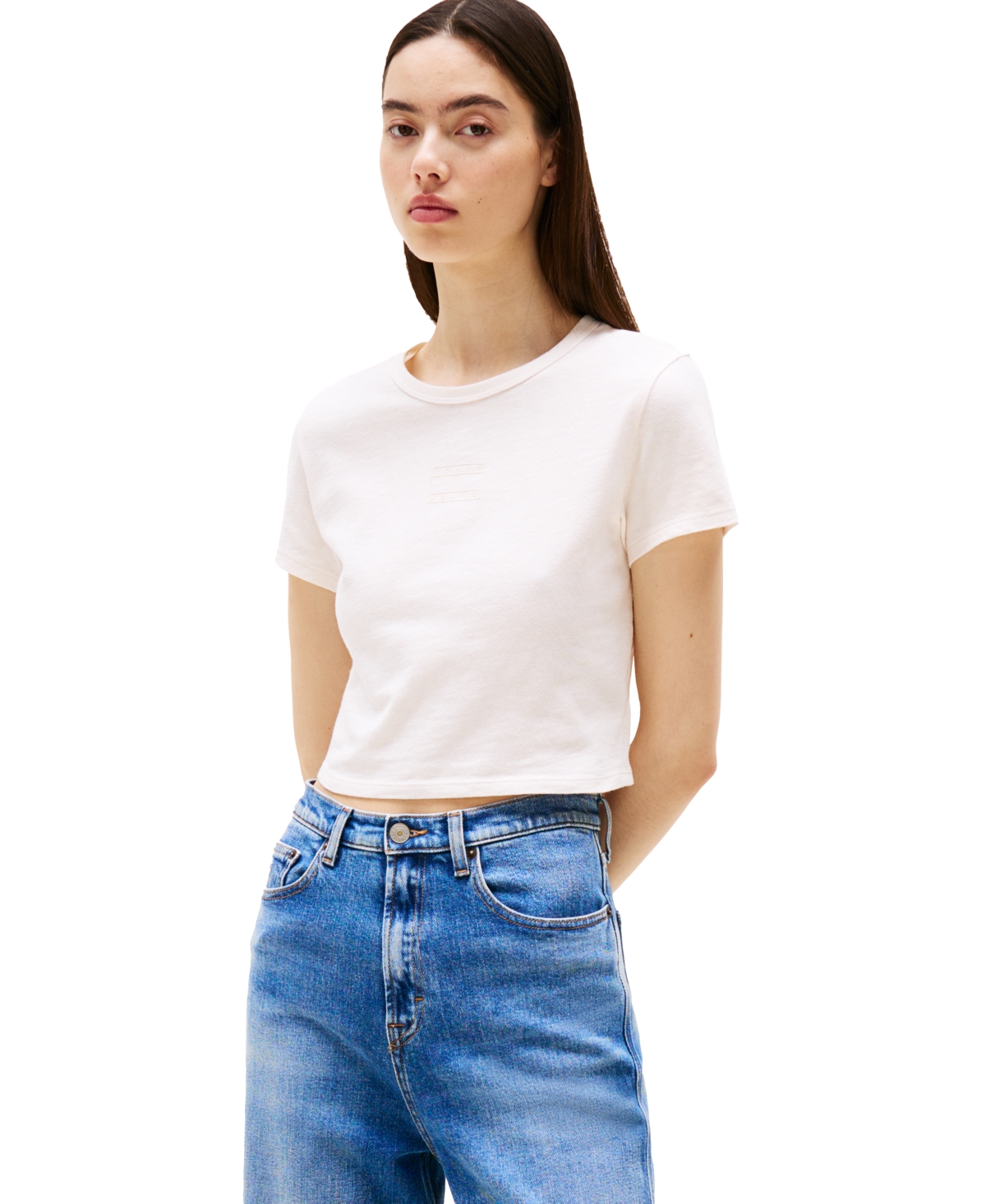 Women's Cropped Cotton Crewneck T-Shirt - Colorado Blue