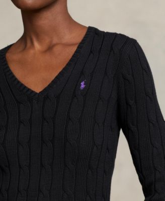 Women's Cable-Knit Cotton V-Neck Sweater