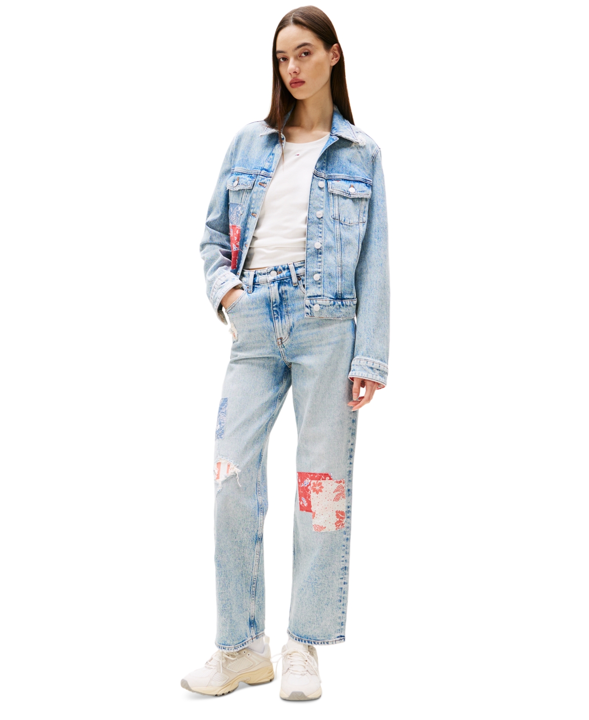 Women's Patchwork Layla High Rise Straight-Leg Jeans - Denim Light