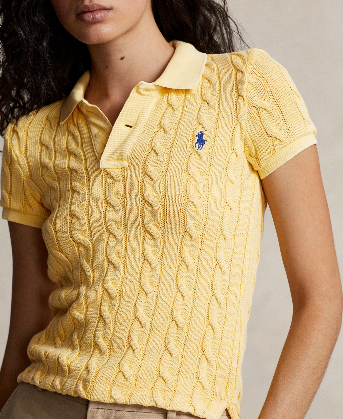 Shop Polo Ralph Lauren Women's Cable-knit Polo Shirt In Fall Yellow