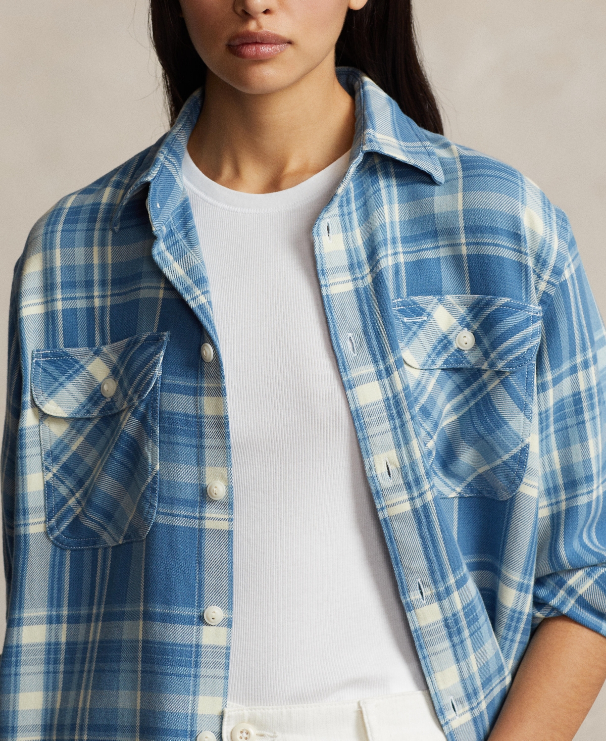 POLO RALPH LAUREN WOMEN'S PLAID COTTON TWILL WORKSHIRT 