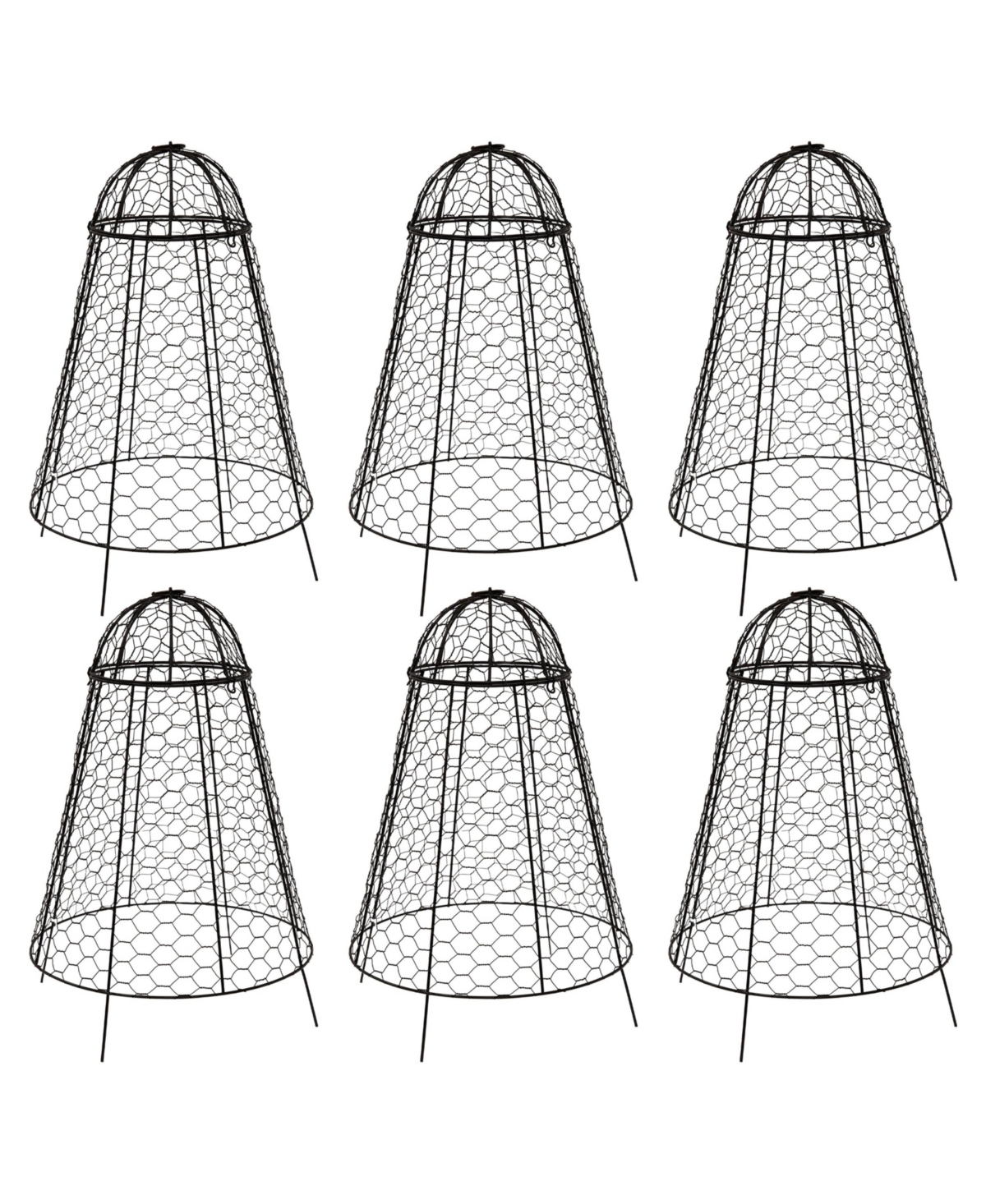 Chicken Wire Cloche Plant Protector with Removable Cover - 6-Pack - Silver