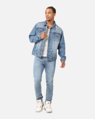 Big & Tall Denim Trucker Jacket- Light/Pastel Blue, 3XL