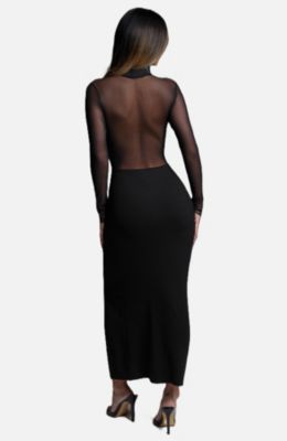 Women's Rib Mock Neck Maxi Dress with Powermesh