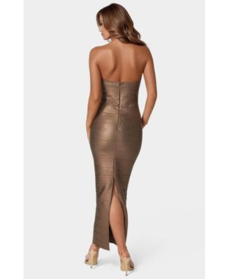 Women's Long Strapless Bandage Foil Dress
