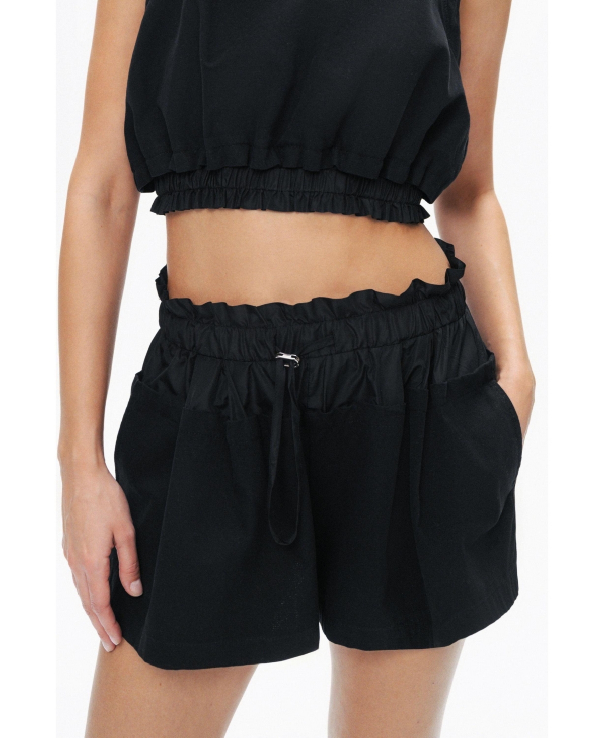 Women's Mini Shorts with Printed Details - Black
