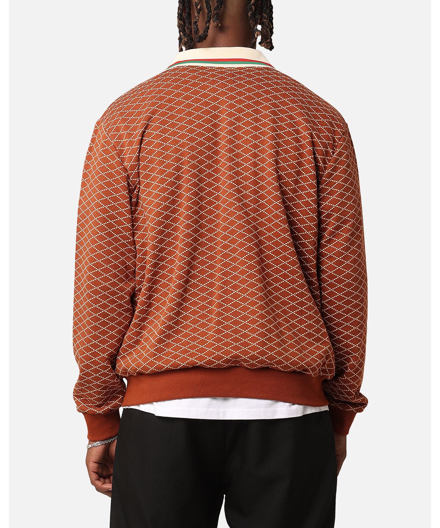 Men's Printed Bomber Jacket- Brown, S