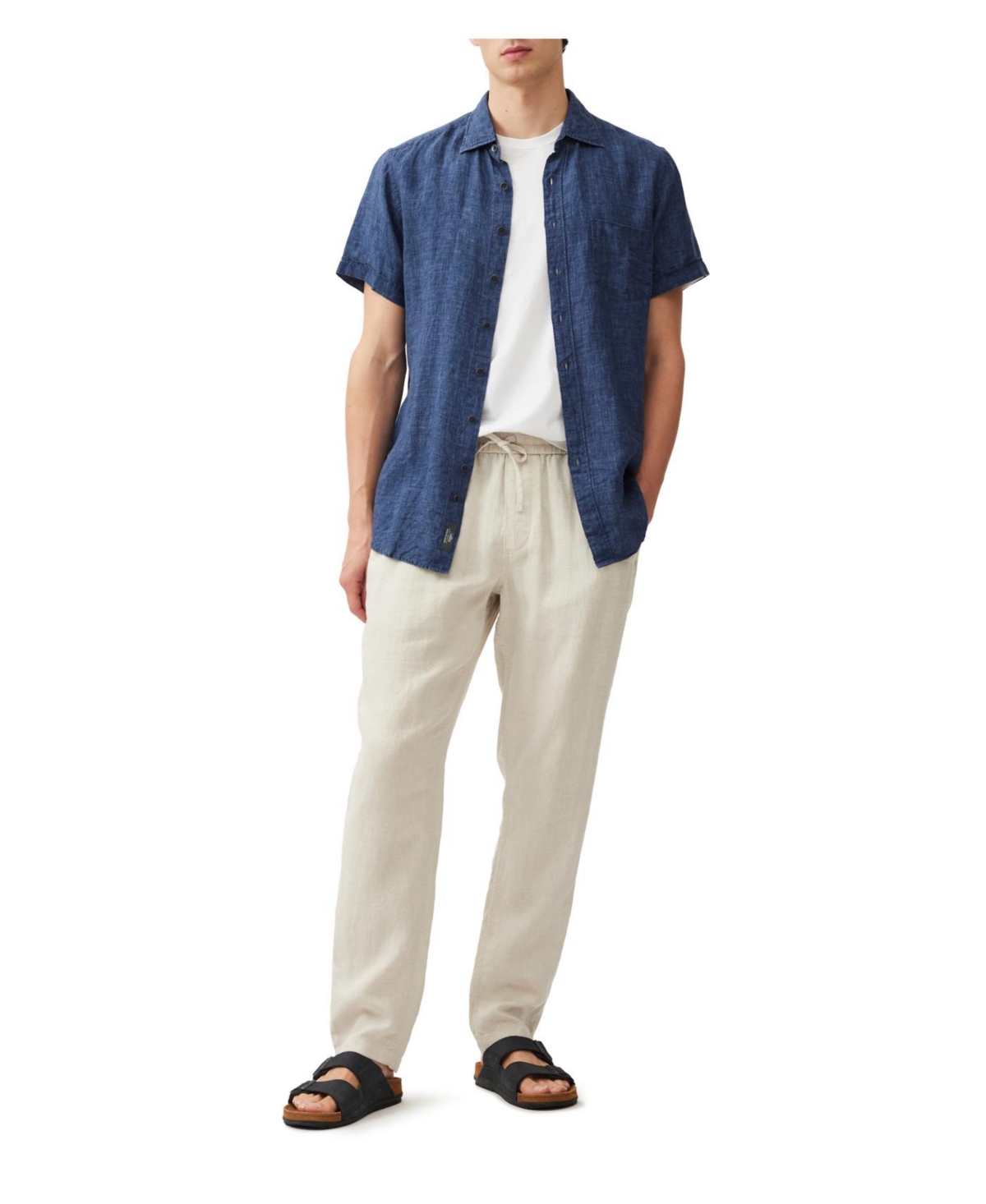 Rodd & Gunn Palm Beach Sports Fit Short Sleeve Linen Button-up Shirt In Blue