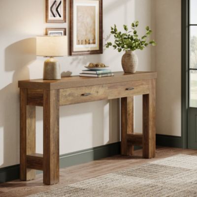 63" Console Table with 2 Drawers, Farmhouse Entryway Table with H-Shaped Sturdy Legs