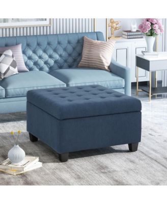 Storage Ottoman with Button-Tufted Lid, Upholstered Square Ottoman Bench for Living Room, Bedroom, Entryway
