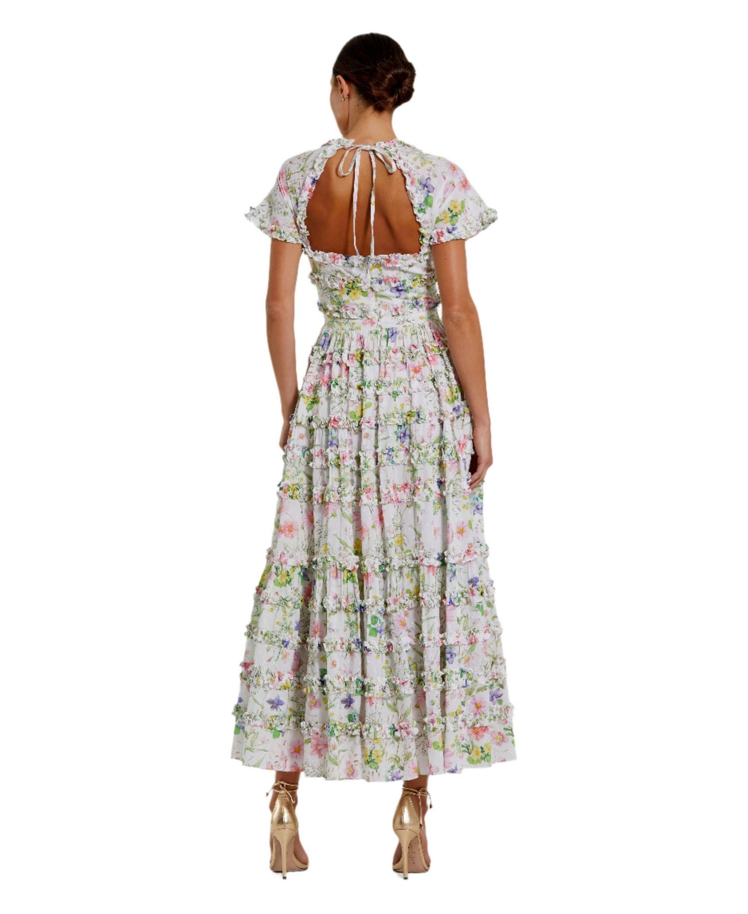 Women's Cap Sleeve V Neck Open Back Floral Cotton Dress