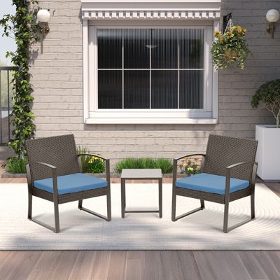 3-Piece Patio Furniture Set, Outdoor Rattan Wicker Chairs with Table, Sofa Set Including Cushions