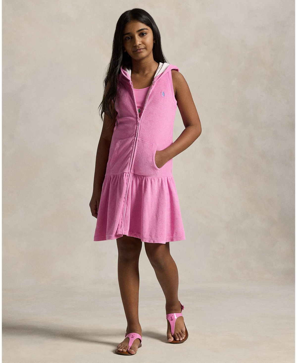 Polo Ralph Lauren Hooded Terry Cover-up In Laguna Pink,nevis