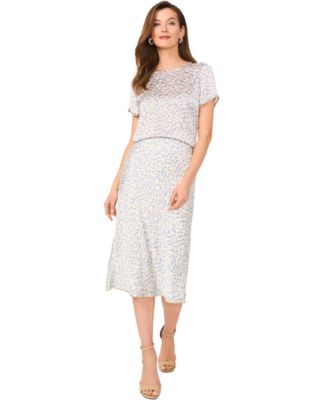 Womens Abstract Print Top Pull On Midi Skirt