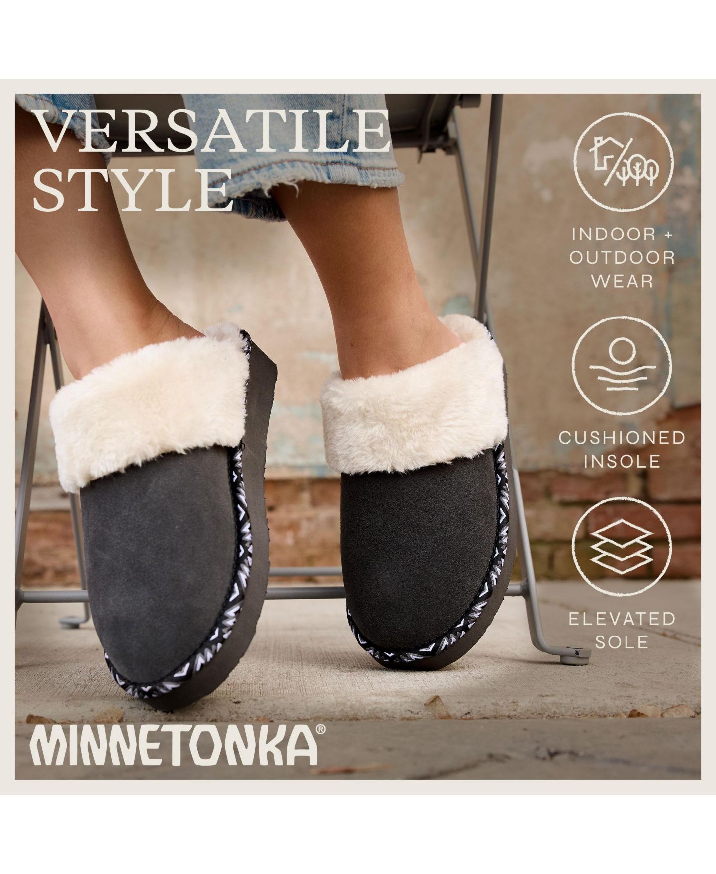 Женские тапочки Minnetonka Cerise Plush Slippers, цвет: Угольный — фото 4