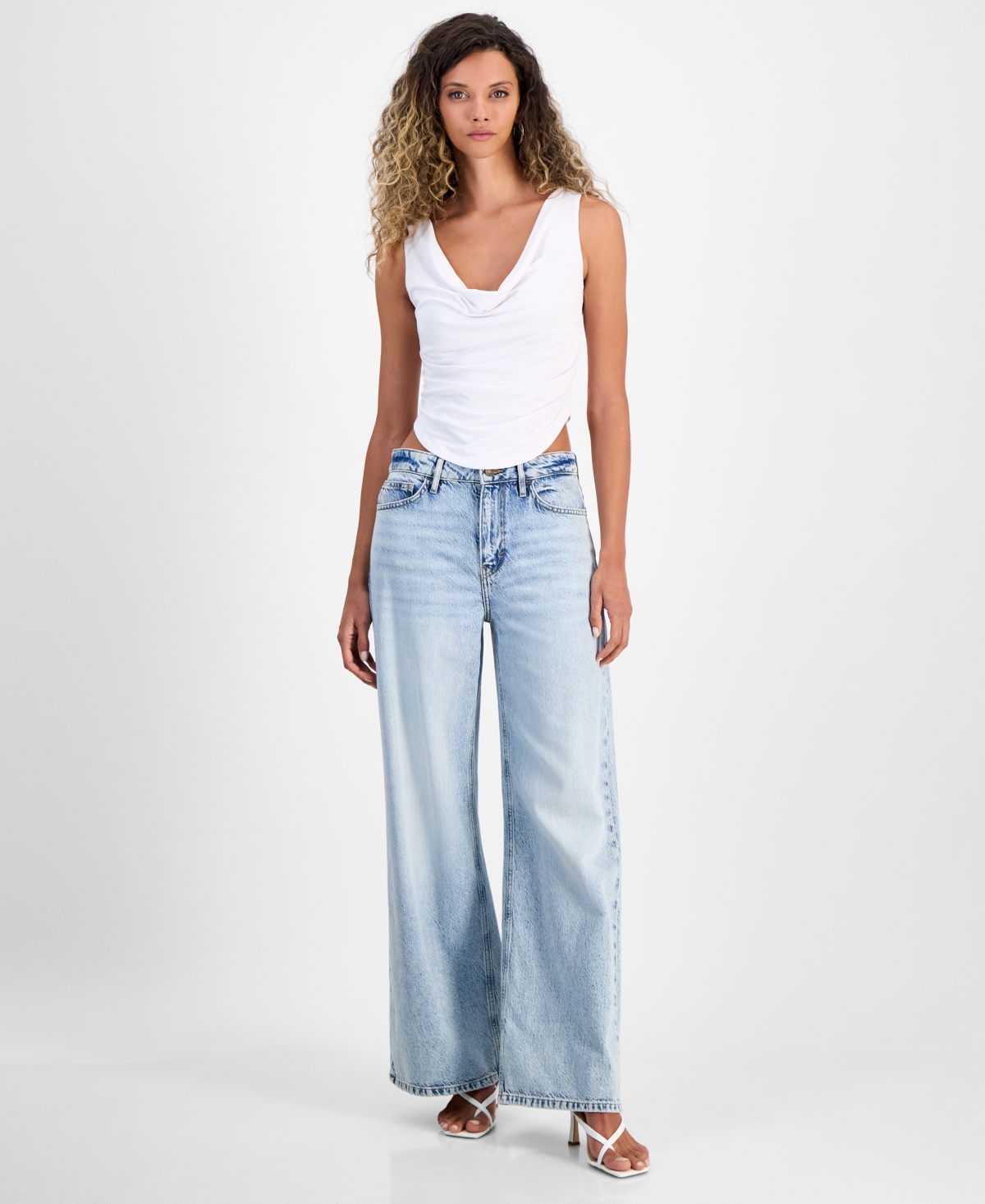 Women's Cowl-Neck Rika Sleeveless Crop Top - Pure White