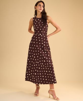 Women's Linen Blend Polka Dot Midi Skirt