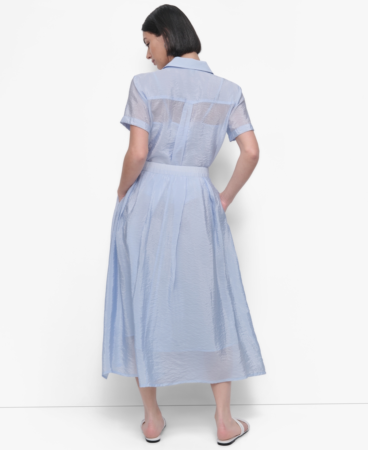 Shop Dkny Women's Zip-front Tech Midi Skirt In Skyway Blue