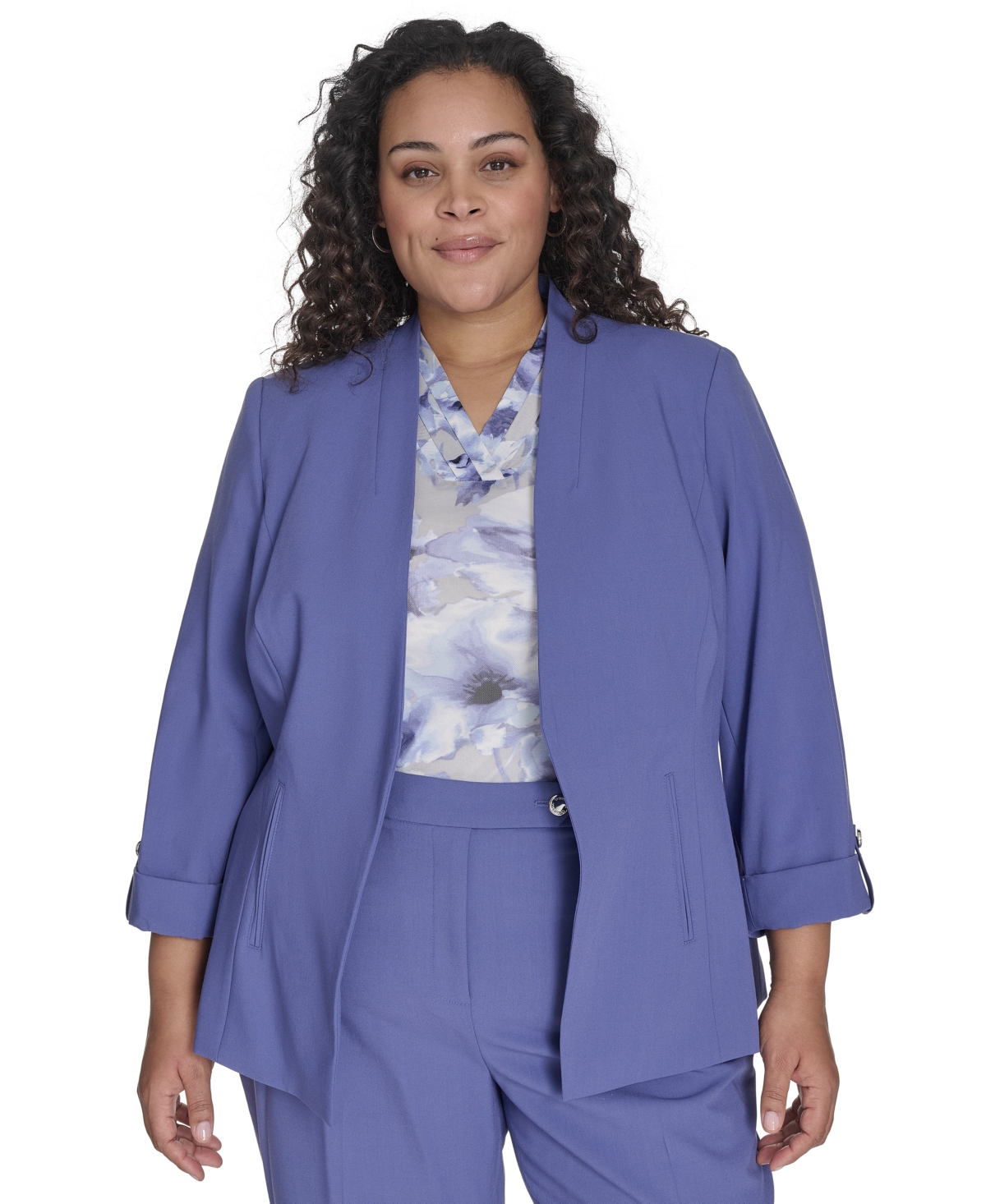 CALVIN KLEIN PLUS SIZE OPEN-FRONT 3/4-SLEEVE BLAZER 