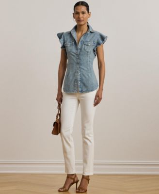 Women's Denim Flutter-Sleeve Shirt