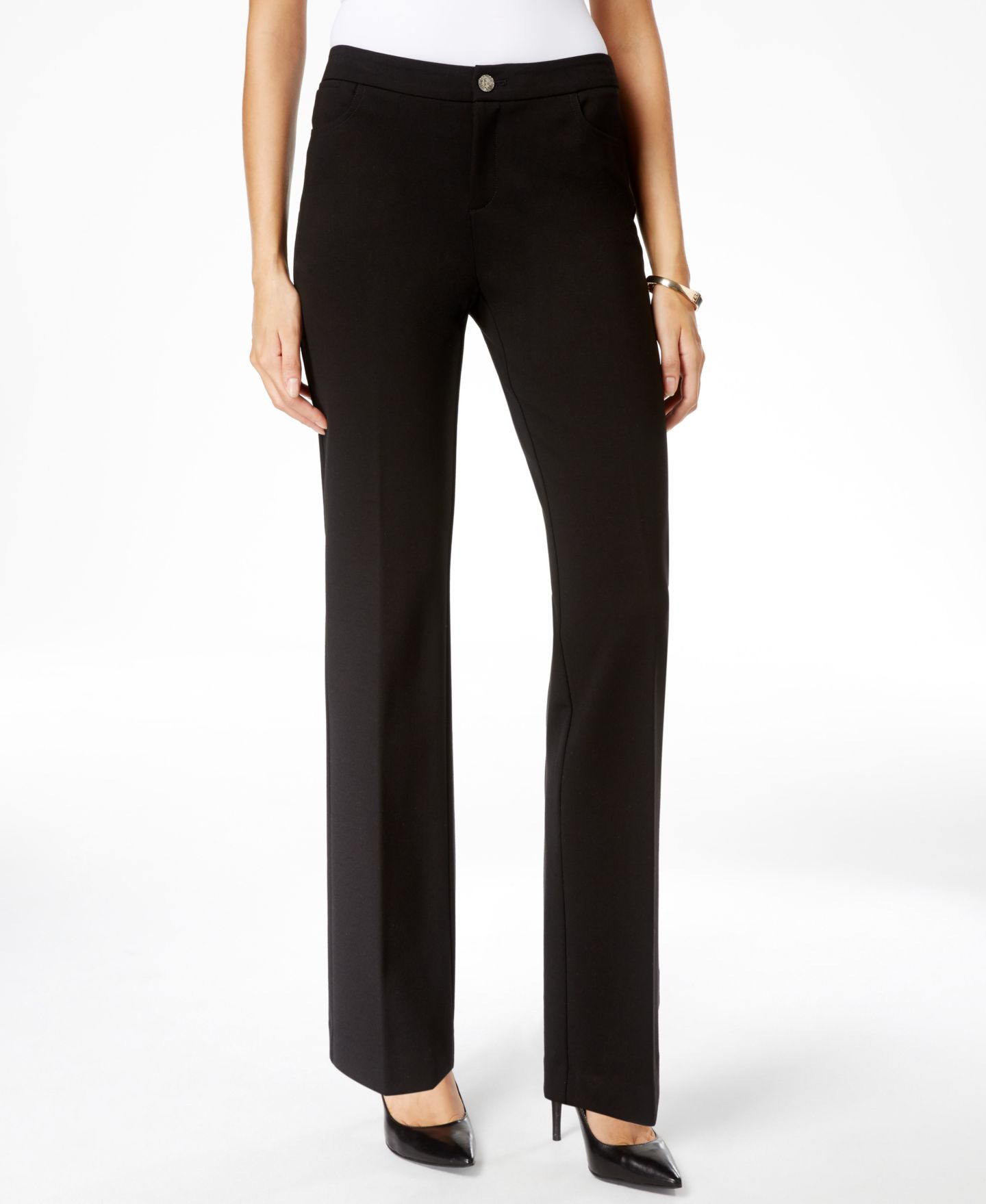Женские брюки Anne Klein Petite Mid-Rise, цвет: Чёрный — фото 1