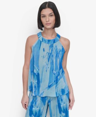 DKNY - Women's Printed Plisse Sleeveless Blouse