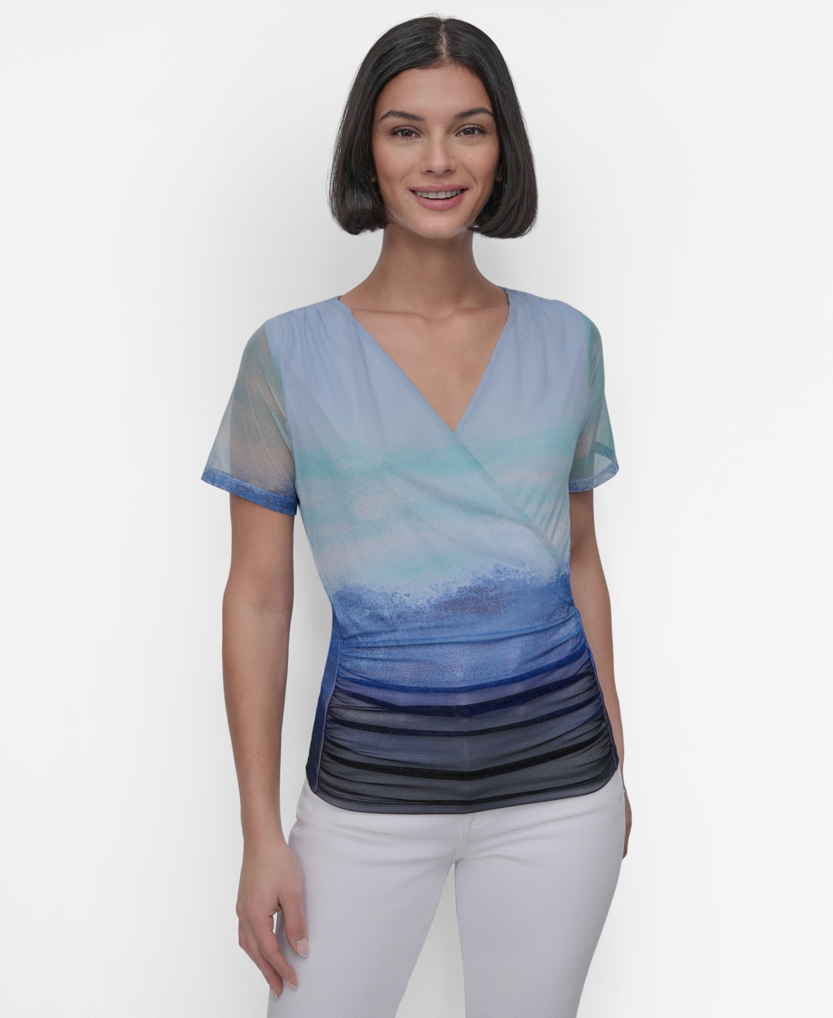 Dkny Ombré Colorblock Mesh Top In Seafoam Ombre Border