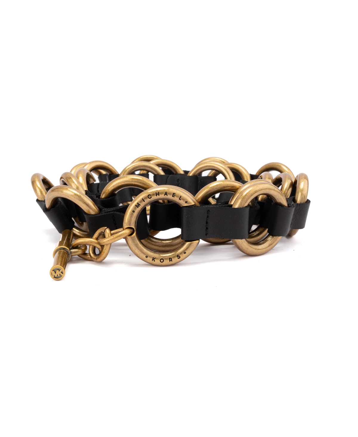 Michael Kors Multi Ring Belt In Black,ant Gold