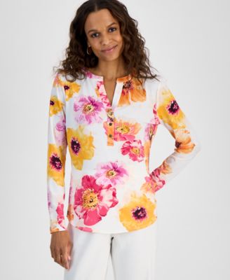 I.N.C. International Concepts - Petite Floral Henley Top