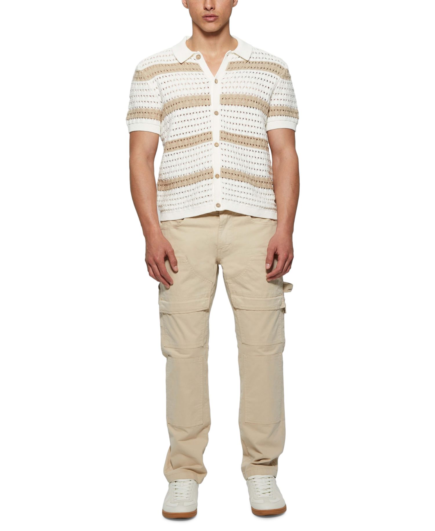 Men's Joshua Relaxed Fit Short Sleeve Button-Front Striped Sweater