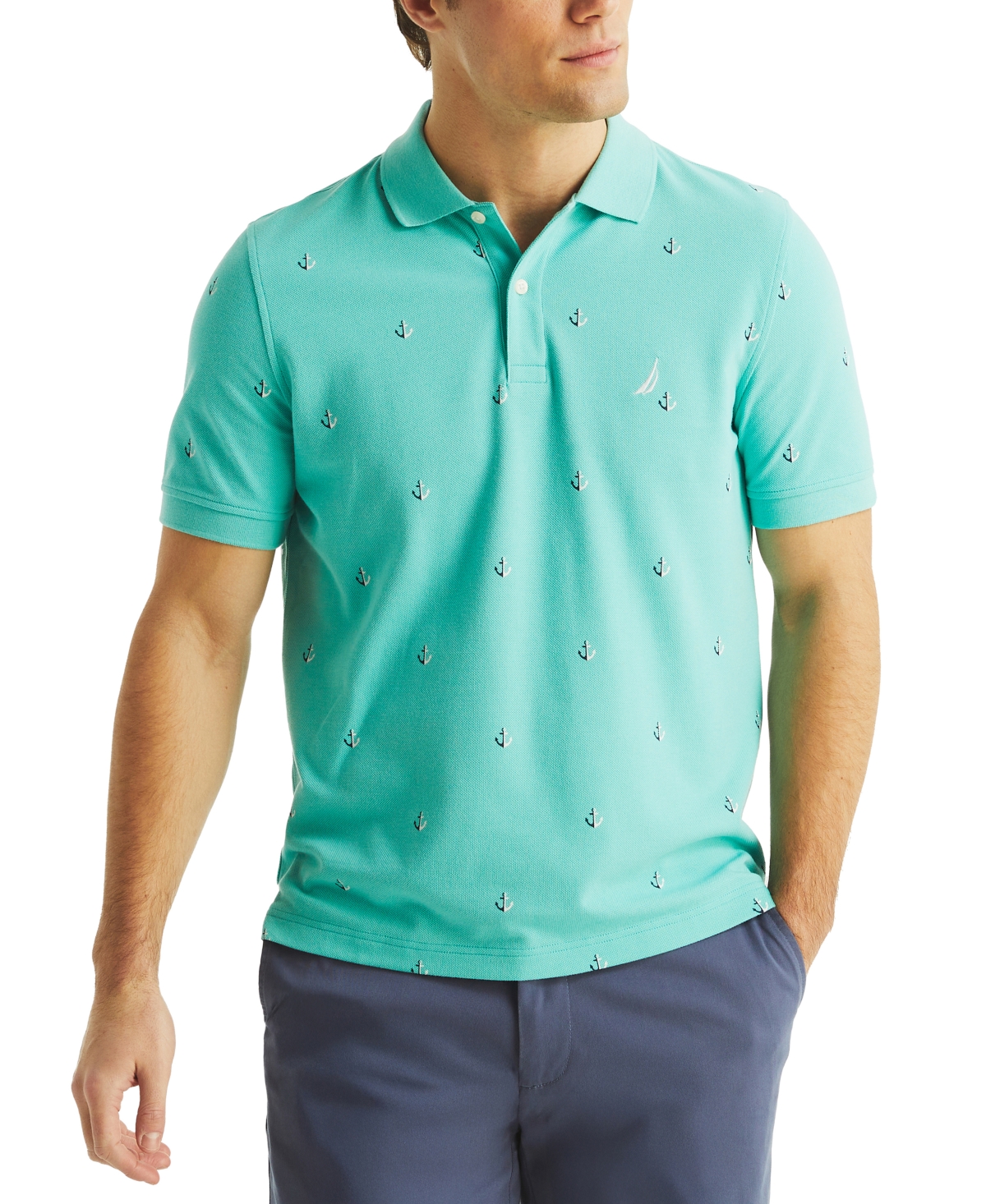 Nautica Men's Classic Fit Deck Printed Performance Polo Shirt In Green