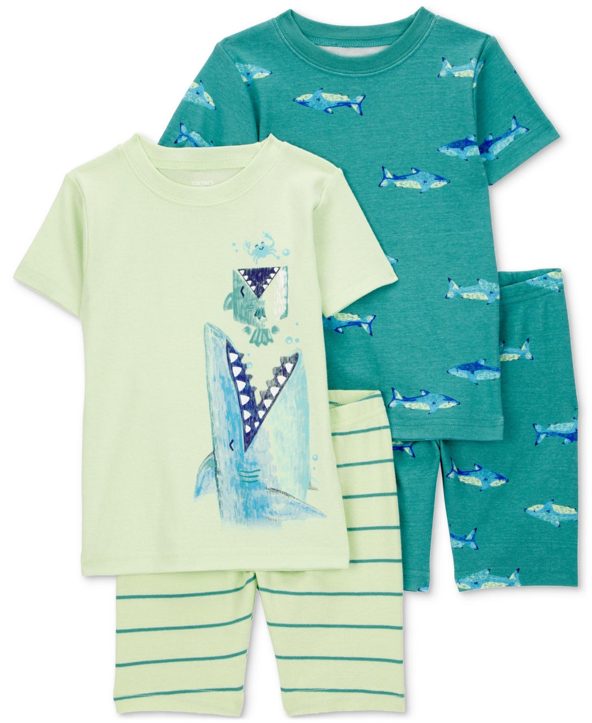 Shop Carter's Toddler Boys 4-pc. Shark-print Cotton Pajamas Set In Green