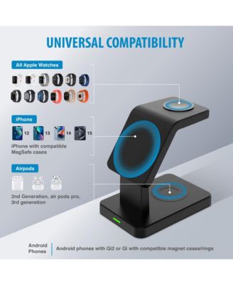 3-In-1 Wireless Charging Station for Phone, Apple Watch, and Apple Airpods with 4ft Cable