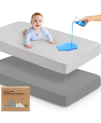 2-Pack Protect+ Waterproof Crib Mattress Protector Covers, Mavy Quilted Cotton Baby Mattress Topper, Toddler Crib Sheets