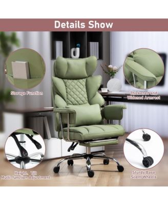 Faux Leather Gaming Chair, Ergonomic High-Back Office Chair With Tilt and Swivel, Reclining Computer Desk Chair for Women, Men