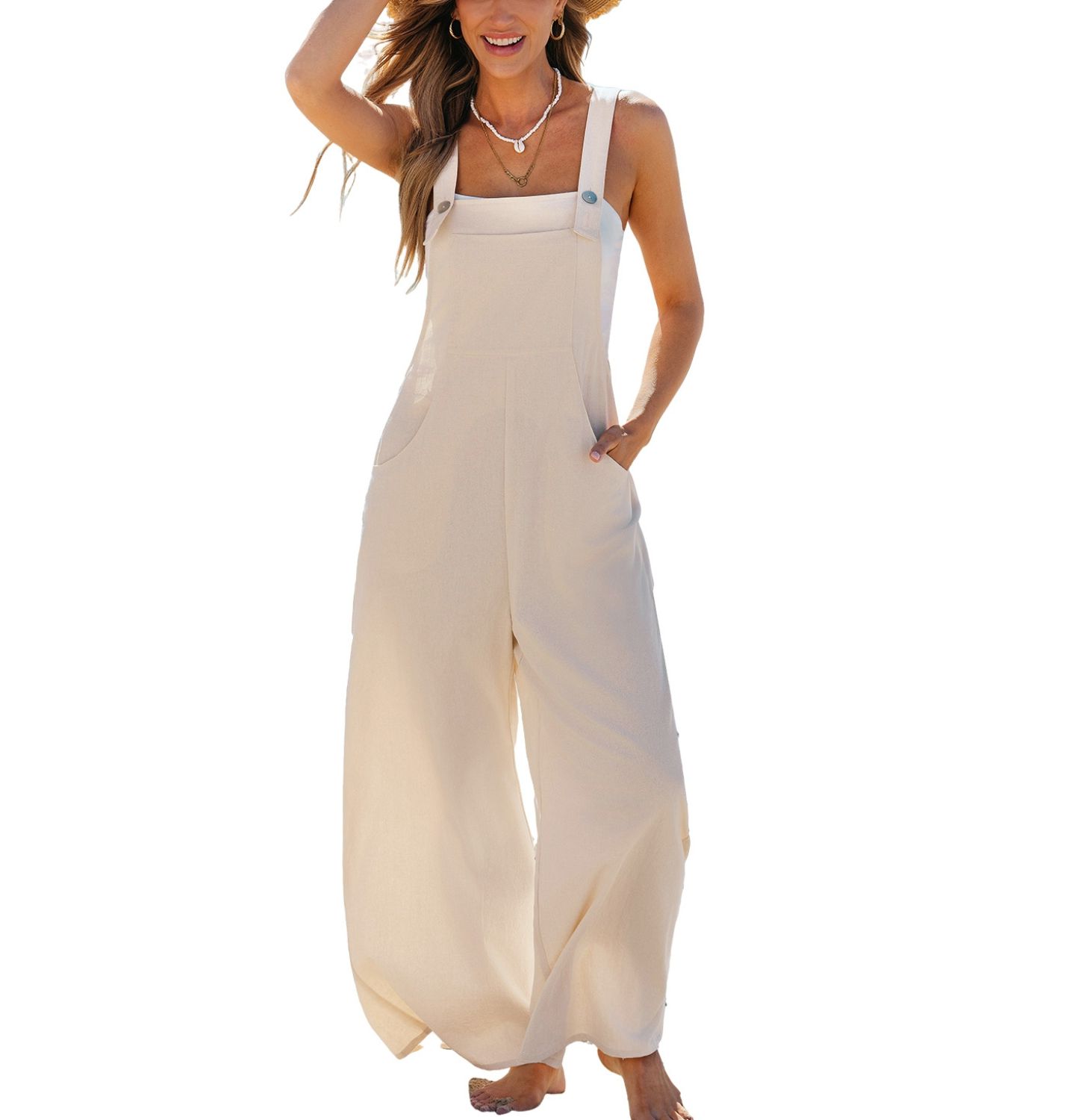 Женский комбинезон Cupshe Daisy Chain Wide Leg Jumpsuit, цвет: Бежевый / Хаки — фото 1