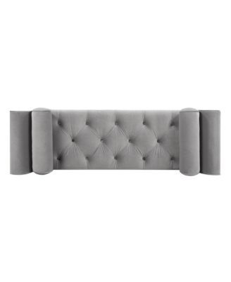 64 Inch Tufted Velvet Entryway Bench, Upholstered Bedroom Bench with Bolster Pillows & Wood Legs-The Pop Home