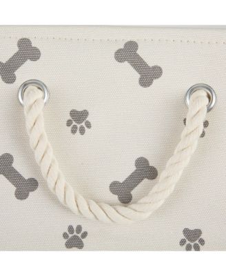 Collapsible Pet Storage Bin with Rope Handles Paw/Bone Print