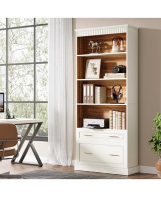 way to origin 2-Drawer File Modern Cabinet with 5-Tier Bookshelf & Large Printer Stand for Home Office