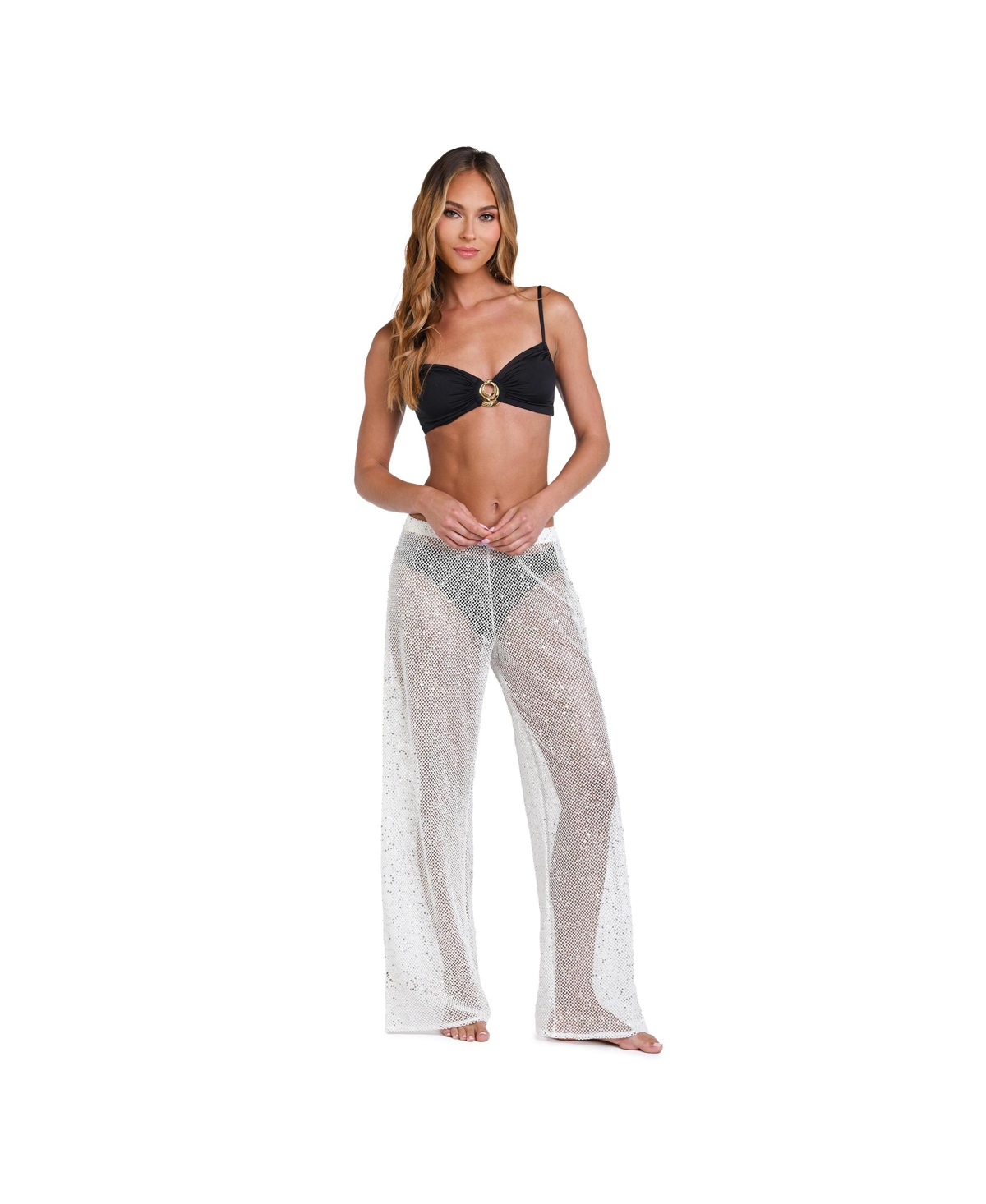 Women's Cover Up Swim Shine Crochet Pant - White