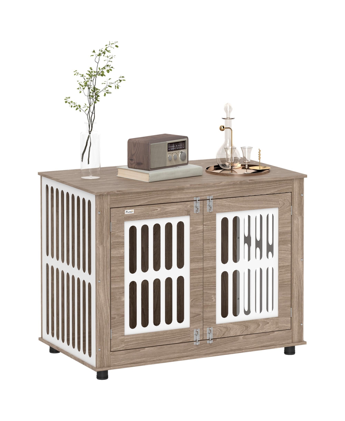 Dog Crate Furniture, 39" Dog Kennel with 2 Doors, - Walnut