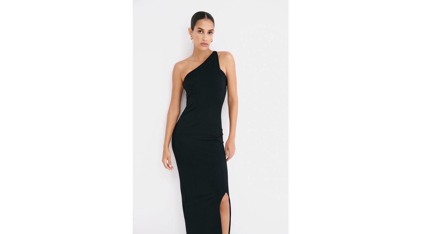 Женское платье Marcella Elora Off-Shoulder Column Dress with Thigh-High Slit, цвет: Чёрный — фото 6