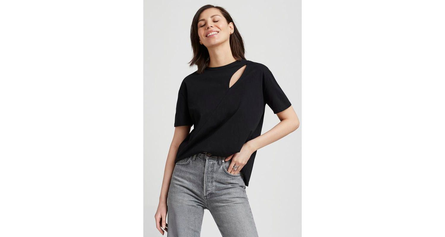 Women's Leonie Organic Cotton Jersey Boxy Half-Sleeve Cutout-Shoulder Top