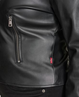 Plus Size Faux-Leather Asymmetrical-Zipper Moto Jacket