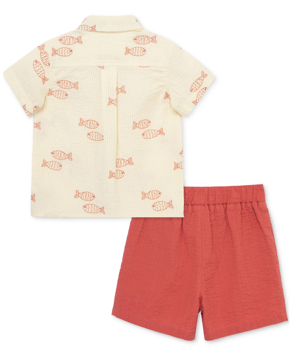 LITTLE ME BABY BOYS 2-PC. FISH SEERSUCKER BUTTON-DOWN SHIRT & SHORTS SET 